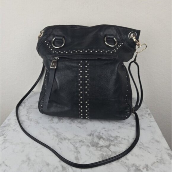 Makowsky Black Studded Leather Shoulder Bag - Picture 1 of 8